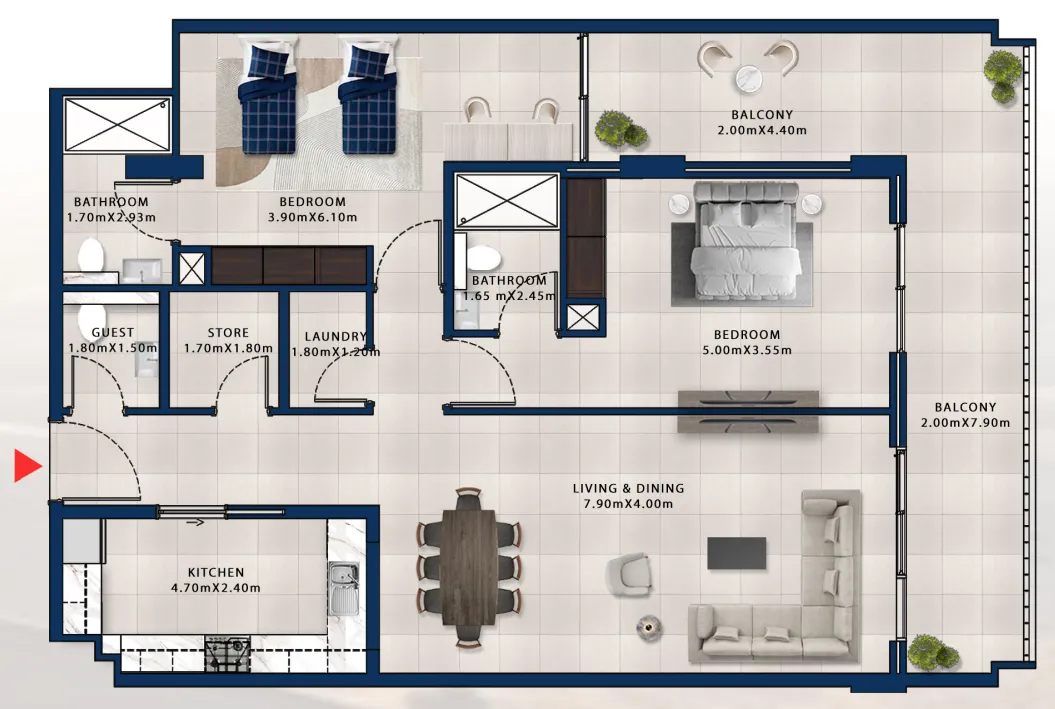 2 bedroom Apartments floor plan at Asayel Avenue