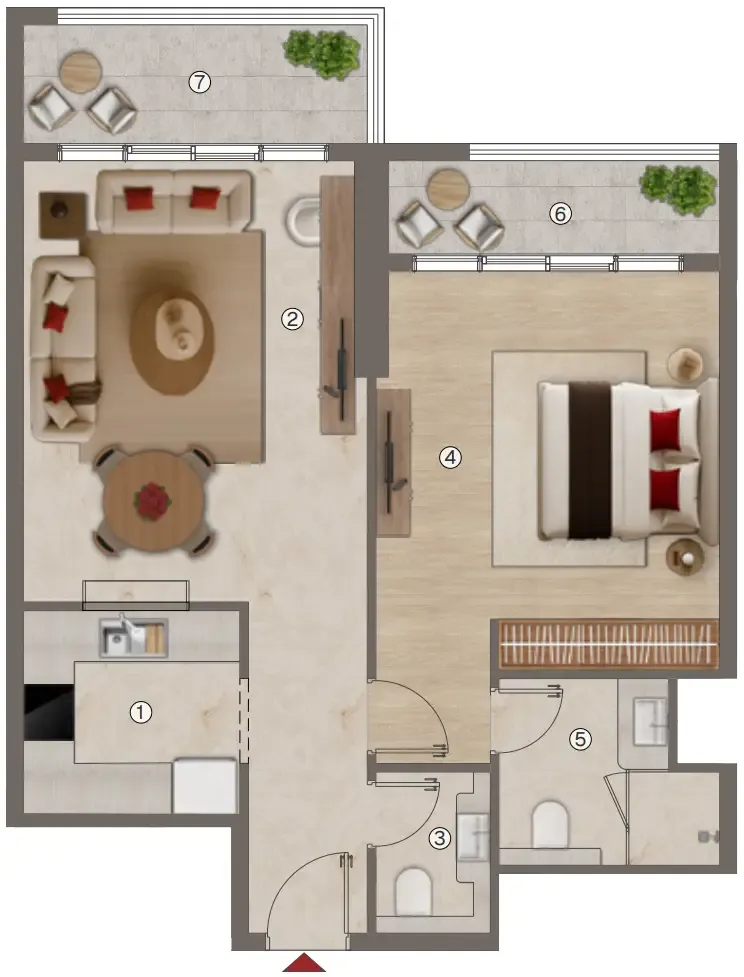 1 bedroom Apartments floor plan at Ramada Residences by Wyndham