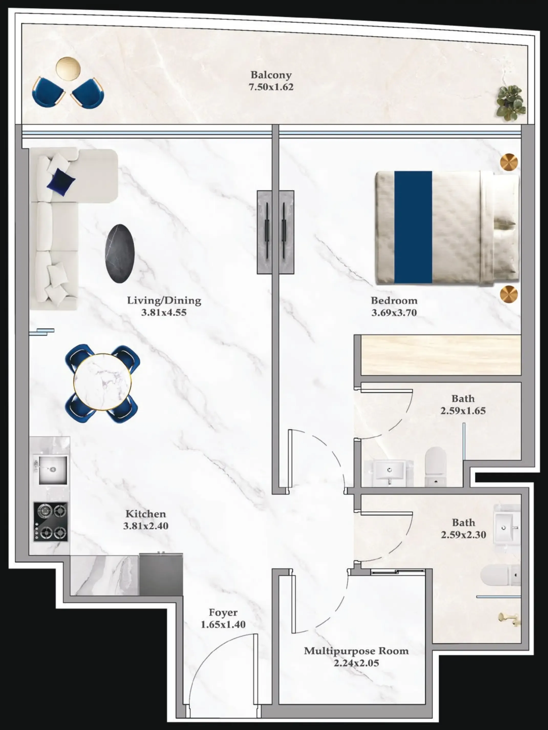 1 bedroom Apartments floor plan at Aspirz