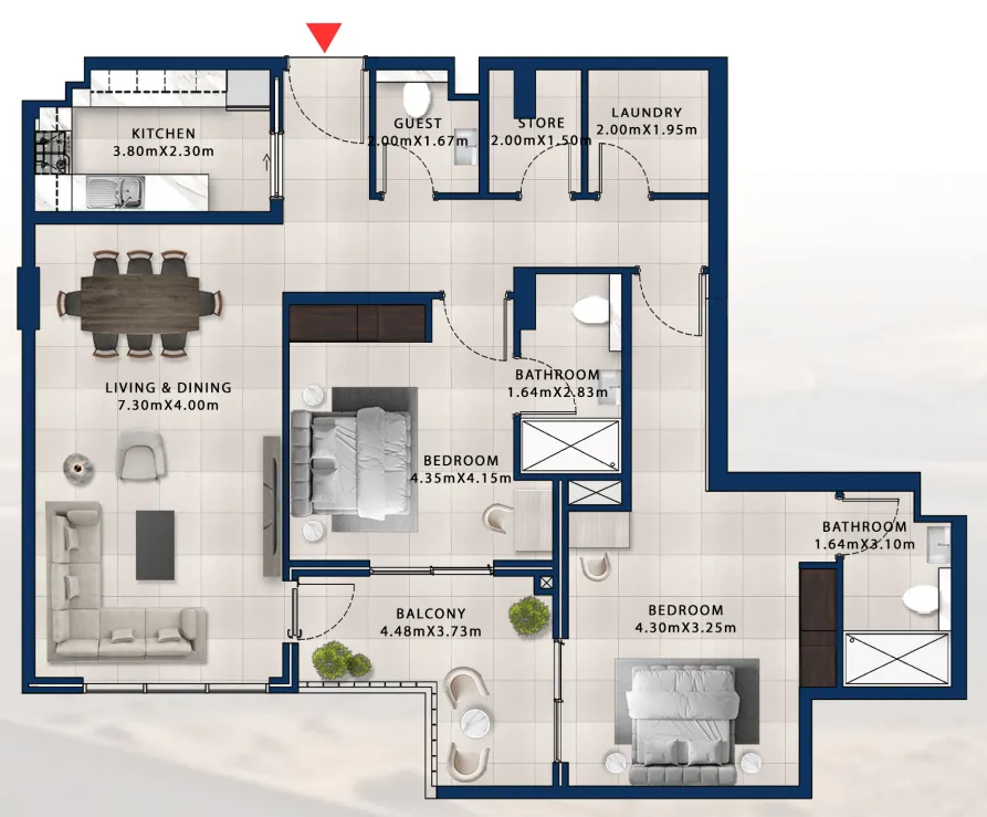 2 bedroom Apartments floor plan at Asayel Avenue