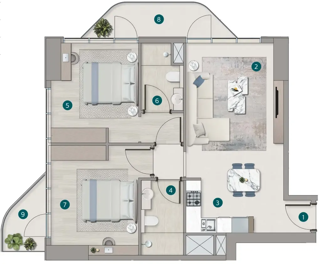2 bedroom Apartments floor plan at Flora Shore Beachside Residences