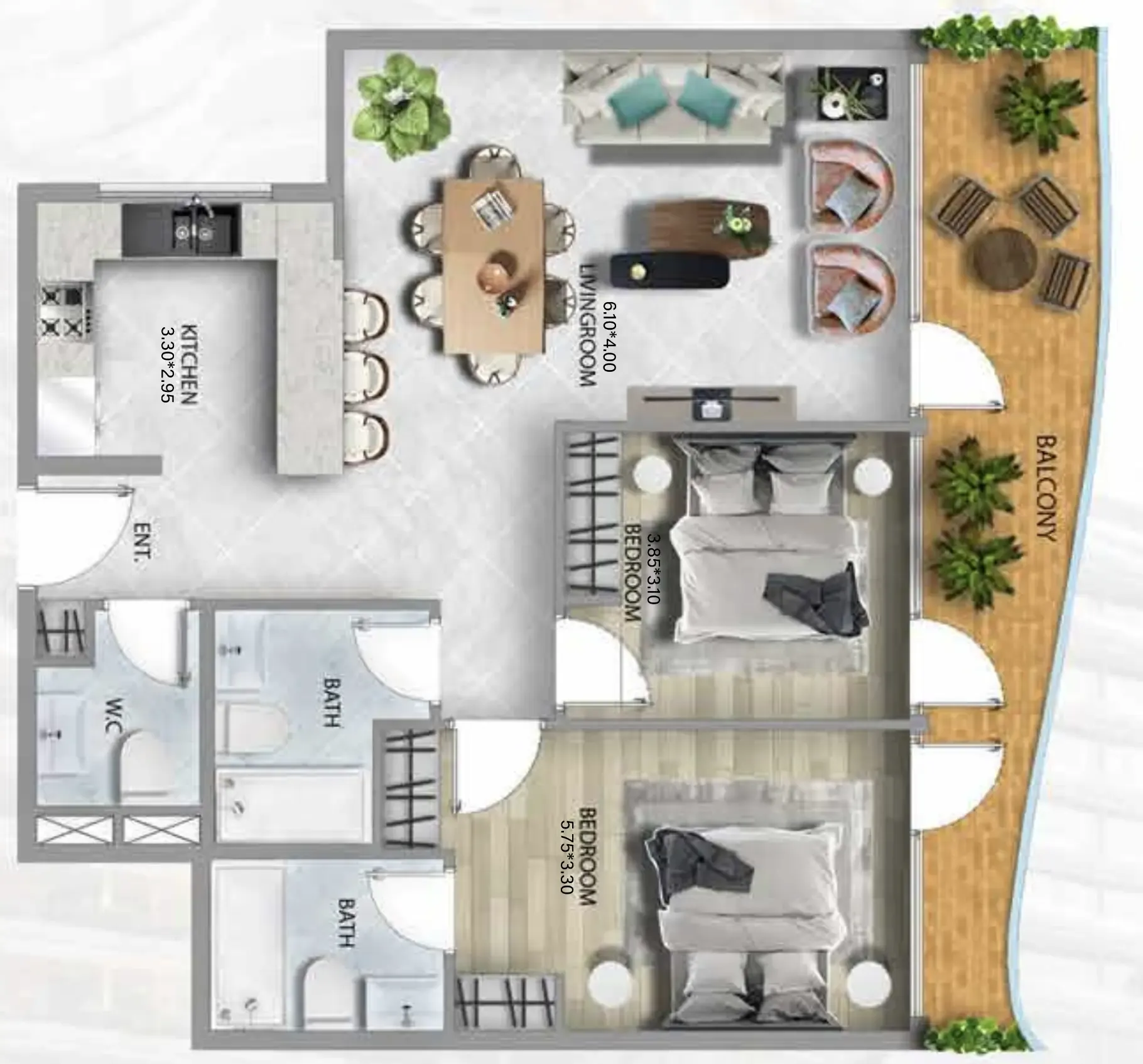 2 bedroom Apartments floor plan at 311 Boulevard