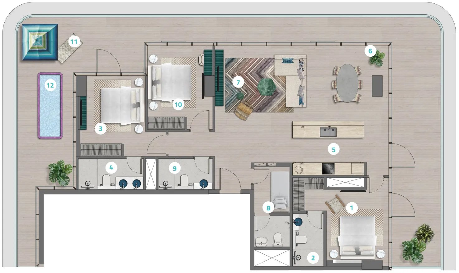 3.5 bedroom Apartments floor plan at Trio Isle