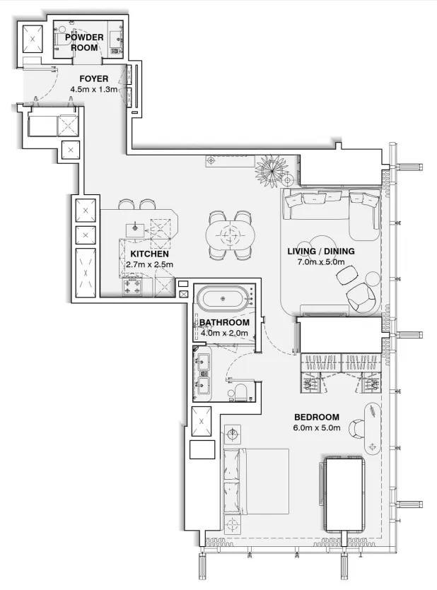 1 bedroom Apartments floor plan at Burj Azizi