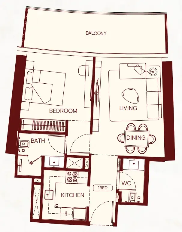 2 bedroom Apartments floor plan at Binghatti Skyflame