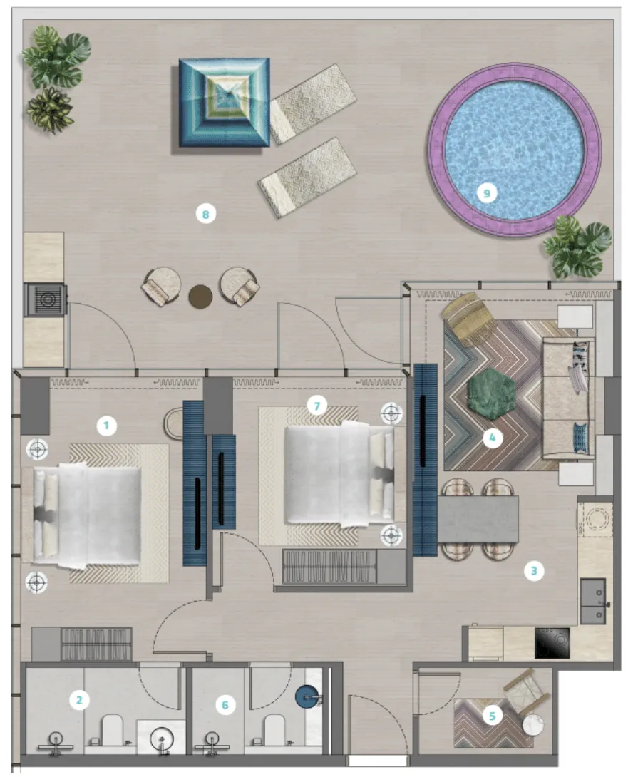2.5 bedroom Apartments floor plan at Trio Isle