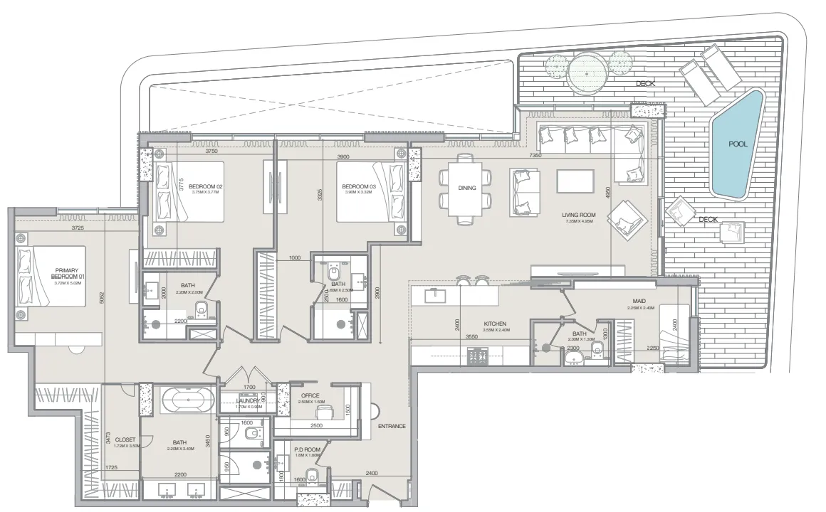 3 bedroom Apartments floor plan at Isolana Residences