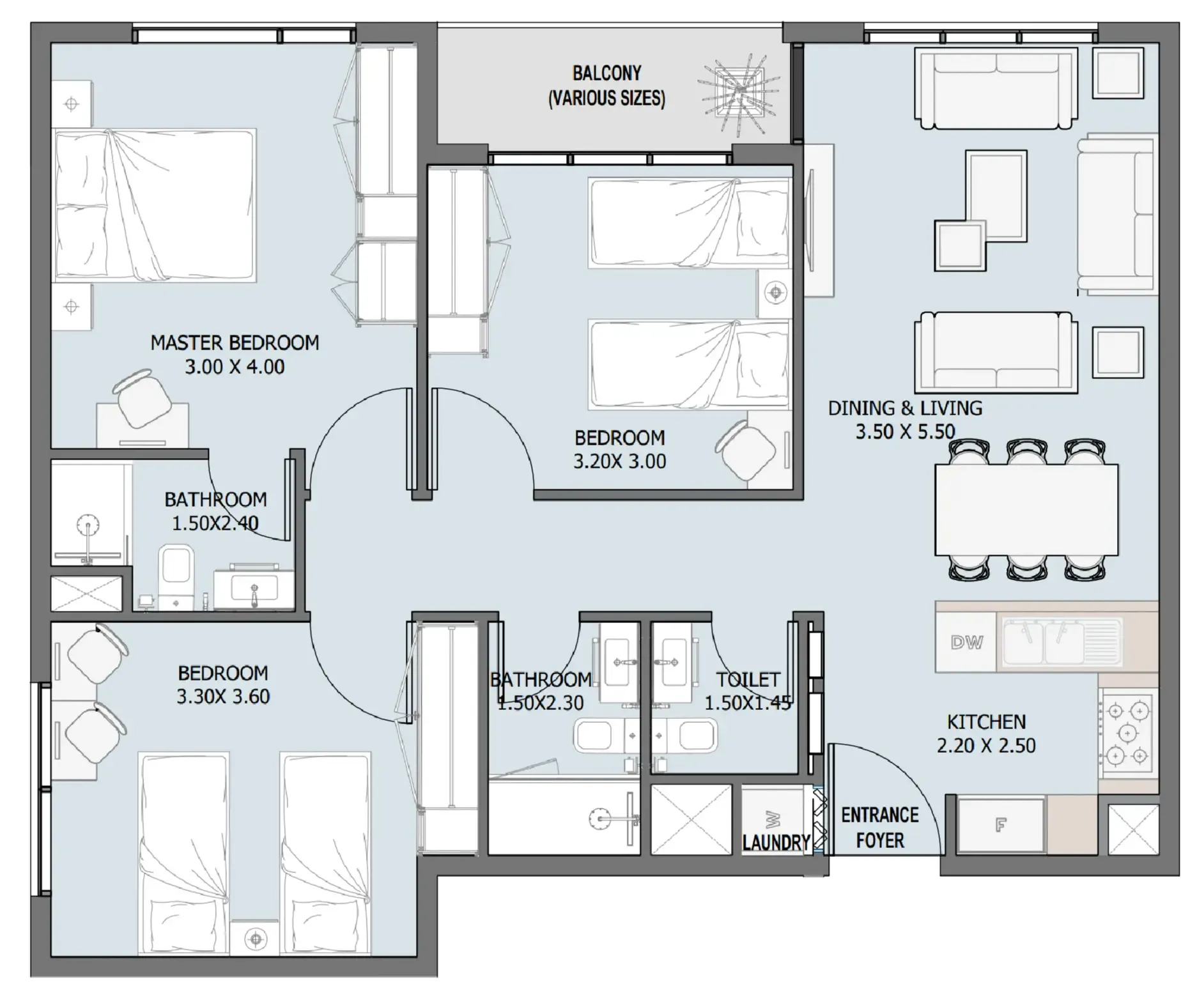 3 bedroom Apartments floor plan at Verdana III