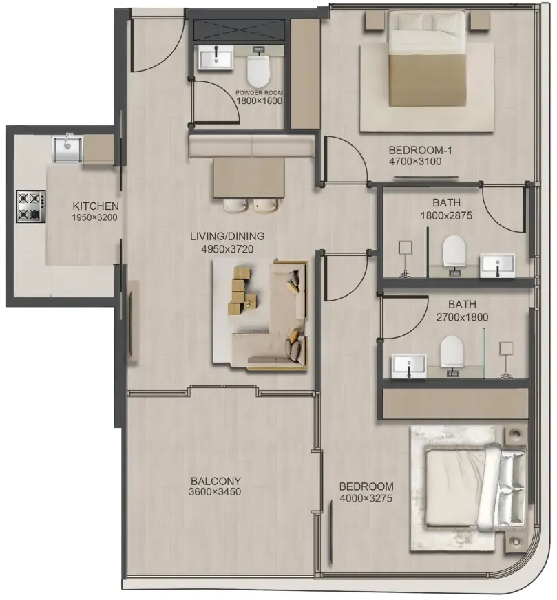 2 bedroom Apartments floor plan at J188