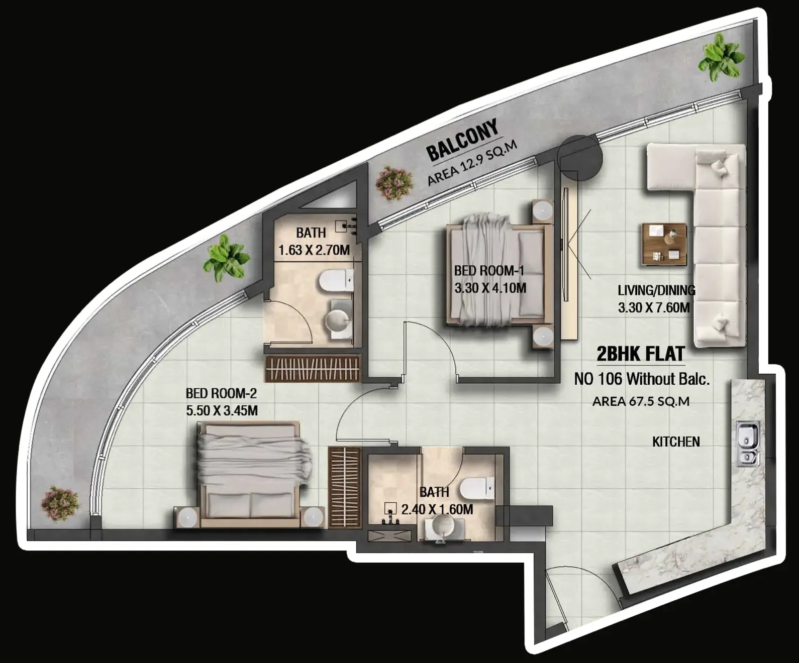 2 bedroom Apartments floor plan at Lincoln Star Residence 4