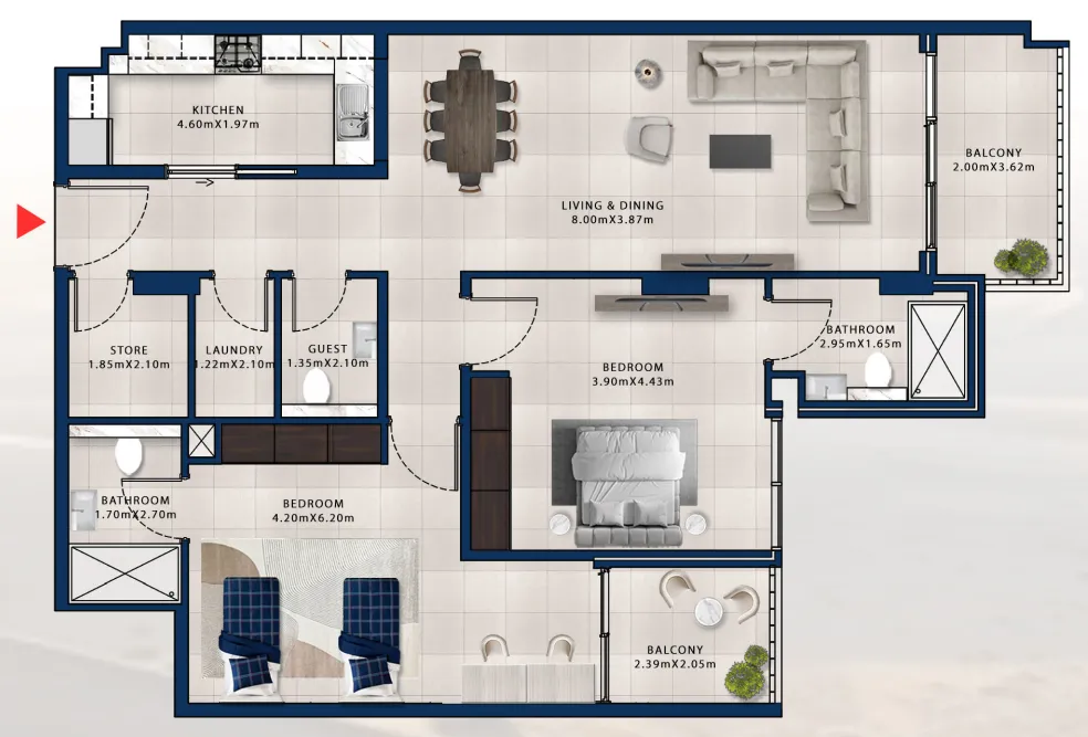 2 bedroom Apartments floor plan at Asayel Avenue
