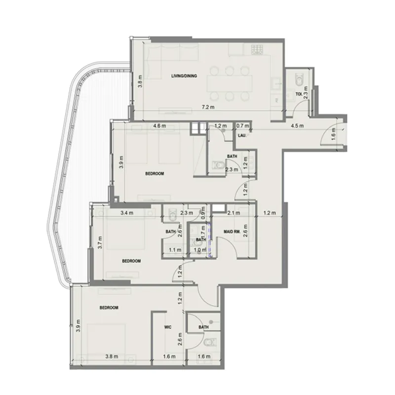 3 bedroom Apartments floor plan at Blue Marina Residence