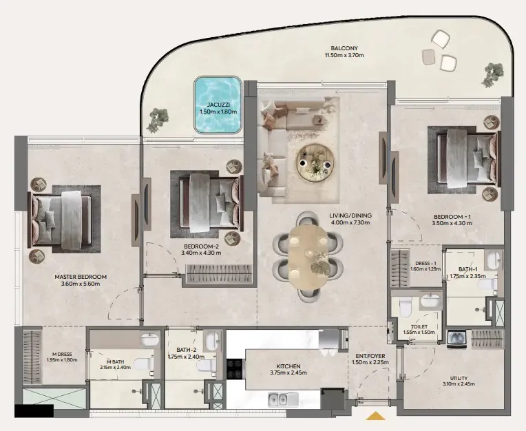 3 bedroom Apartments floor plan at Hermina by Casagrand
