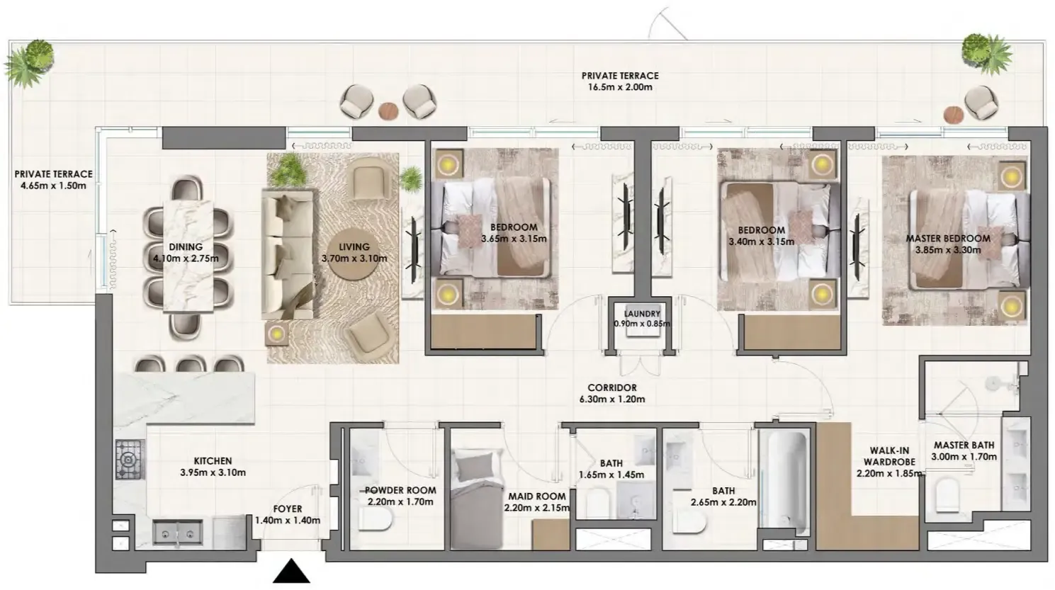 3 bedroom Apartments floor plan at Parkwood Emaar