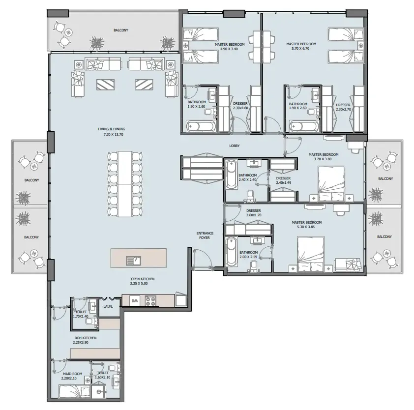 4.5 bedroom Penthouse floor plan at Oceana