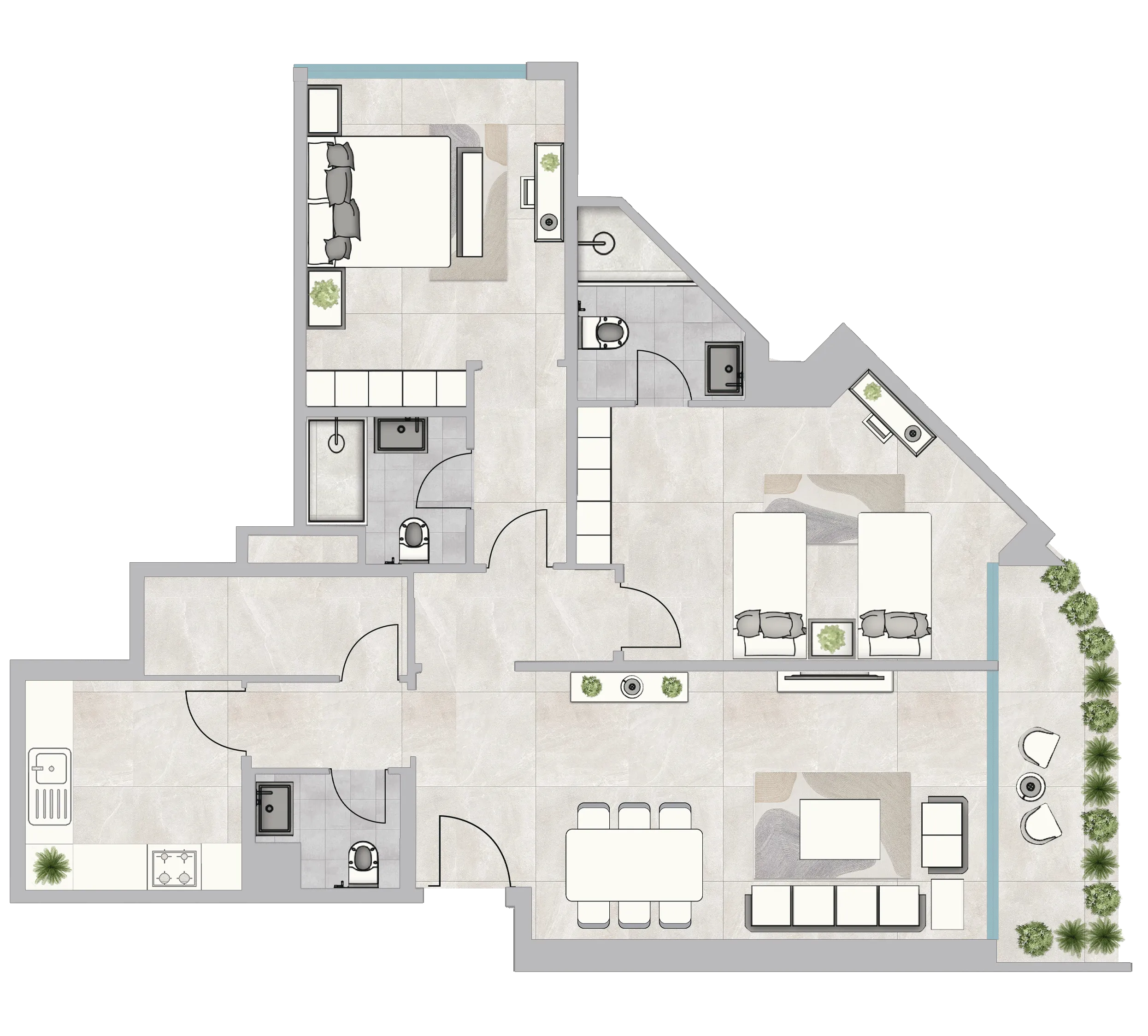 2 bedroom Apartments floor plan at Infinity Tower