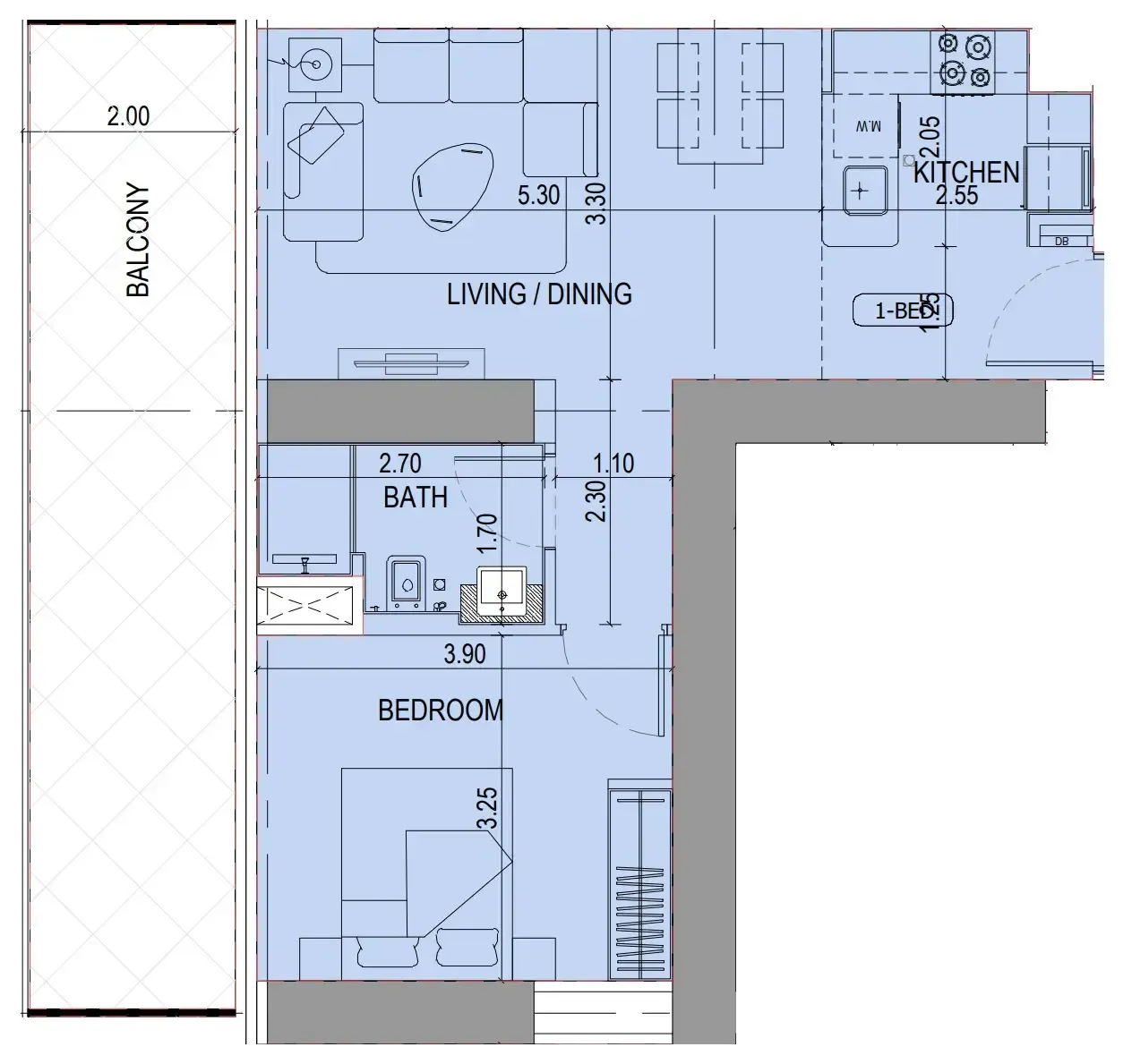 1 bedroom Apartments floor plan at Binghatti Sky Terraces