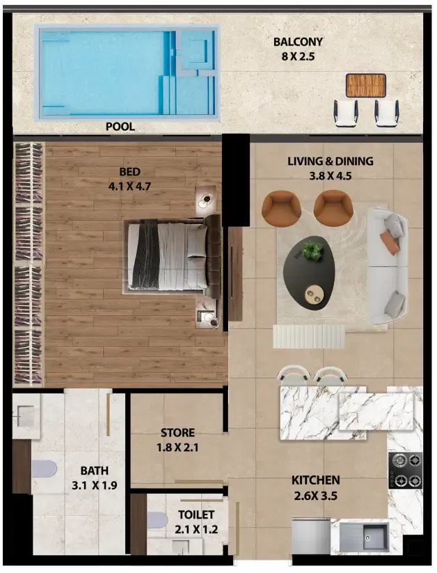 1 bedroom Apartments floor plan at Marquis One