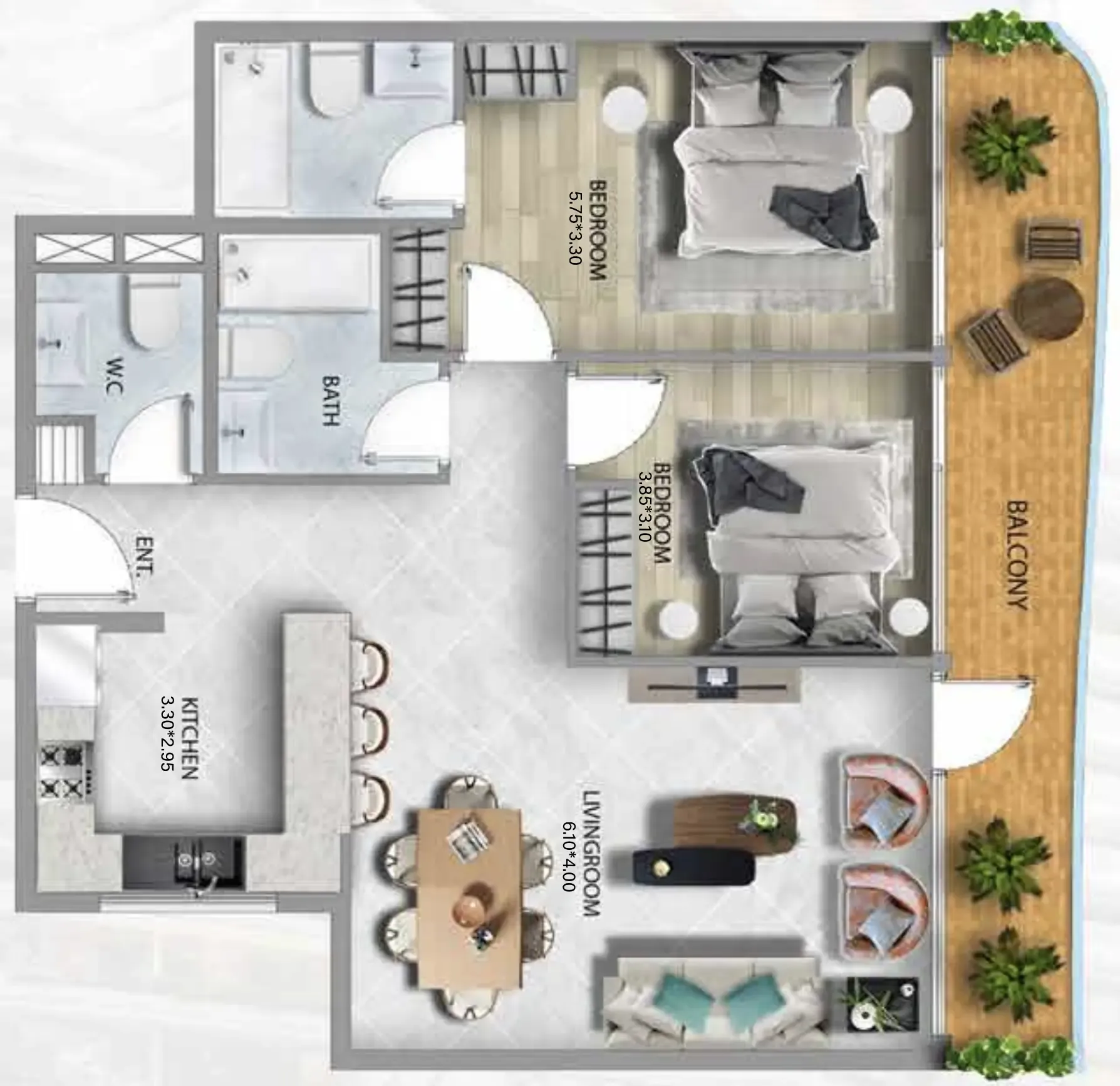 2 bedroom Apartments floor plan at 311 Boulevard