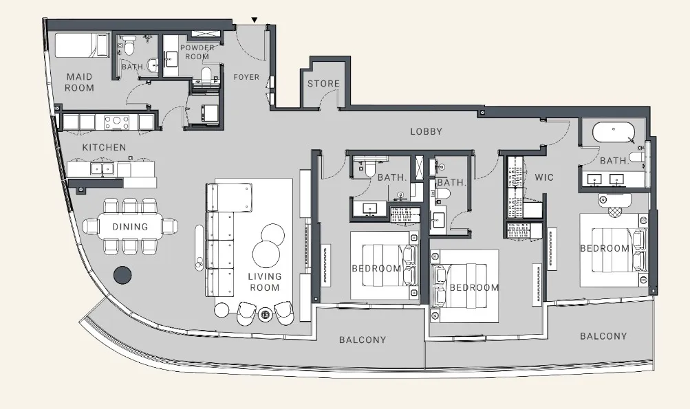 3 bedroom Apartments floor plan at Danah Bay