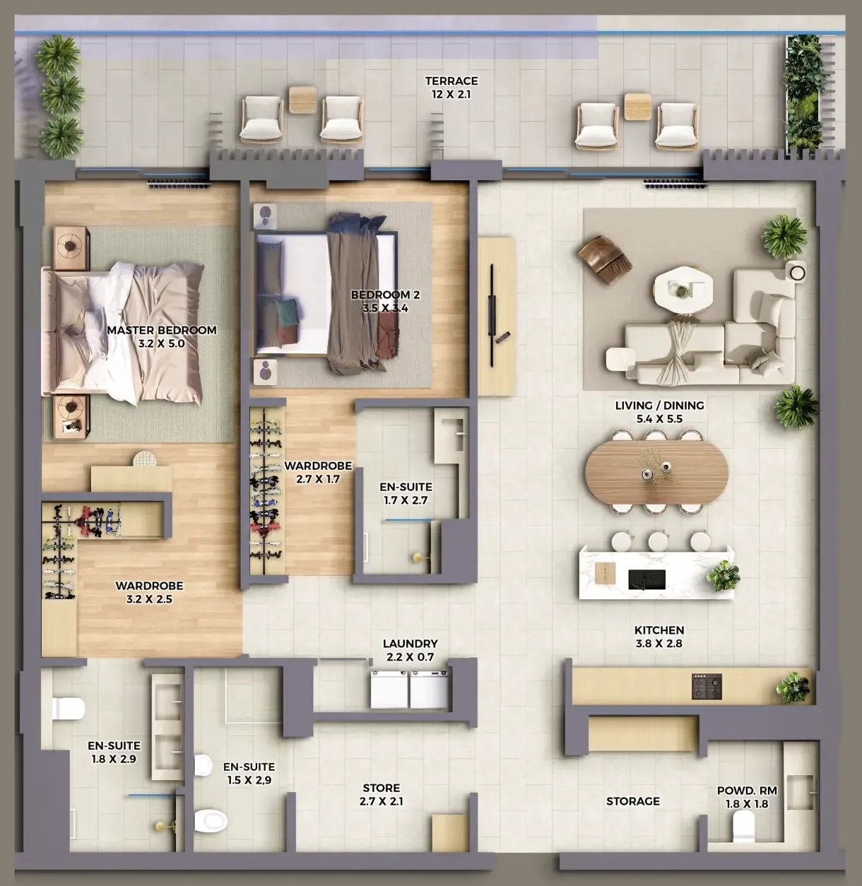 2 bedroom Apartments floor plan at The Cape