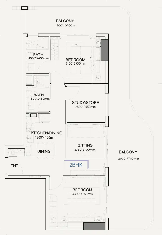 2 bedroom Apartments floor plan at Listone Residence