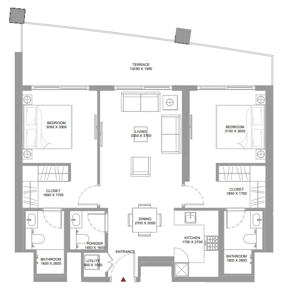 2 bedroom Apartments floor plan at Bayside Marina Residences