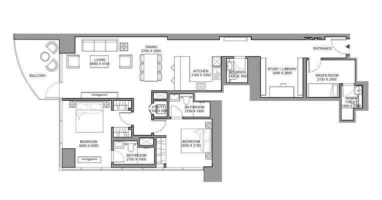 2 bedroom Apartments floor plan at Skyscape