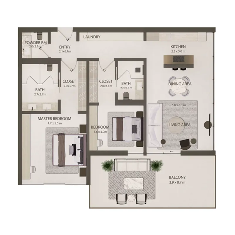 2 bedroom Apartments floor plan at Omoria Private Residences
