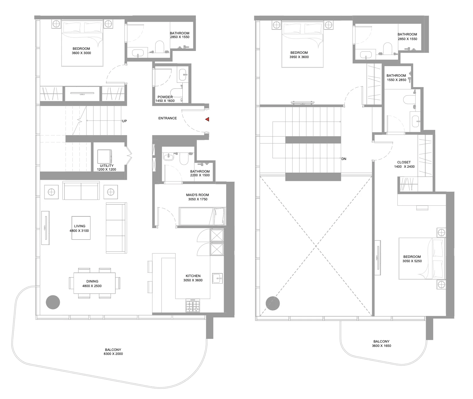 3 bedroom Duplex floor plan at Bayside Marina Residences