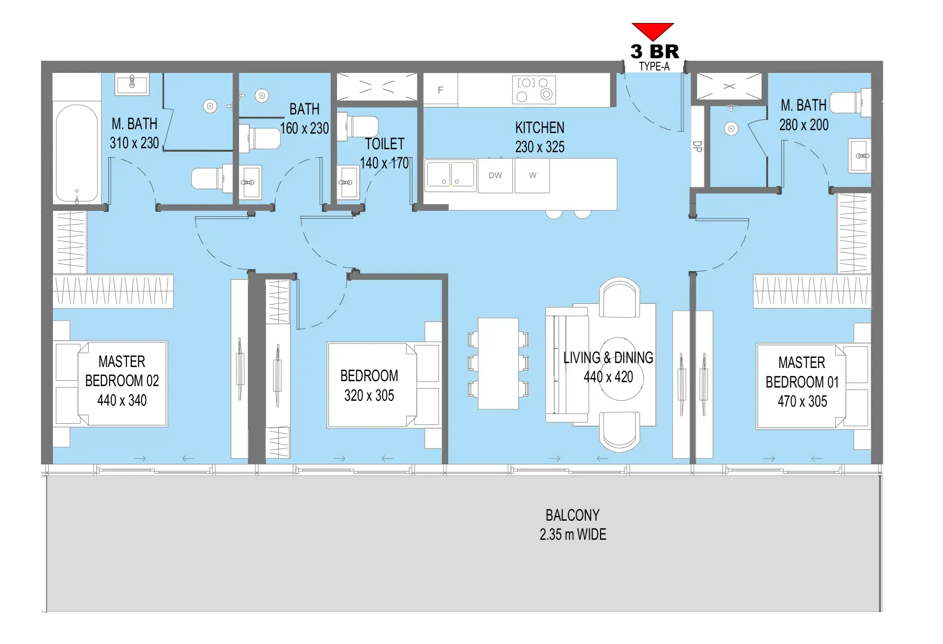 3 bedroom Apartments floor plan at Sensi