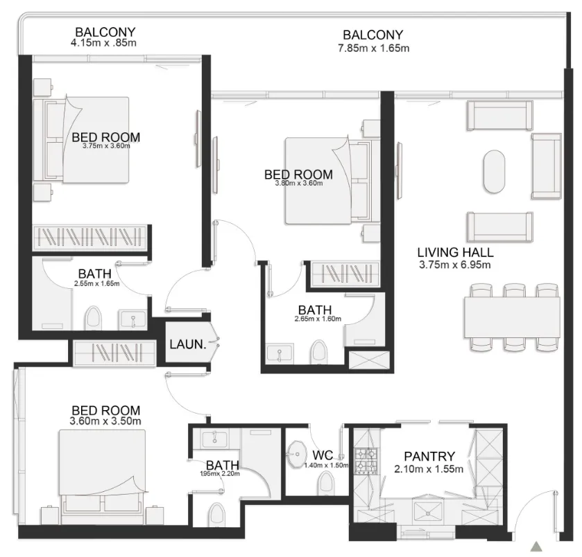 3 bedroom Apartments floor plan at Ashley Hills