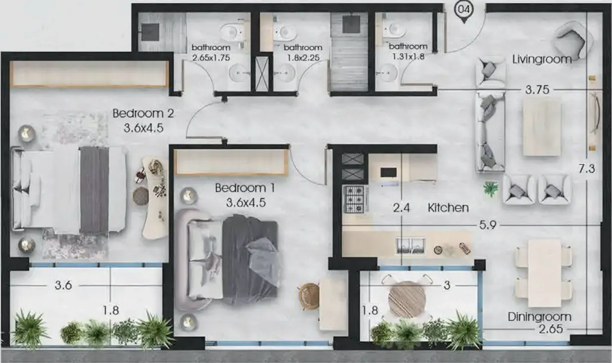 2 bedroom Apartments floor plan at Ethan
