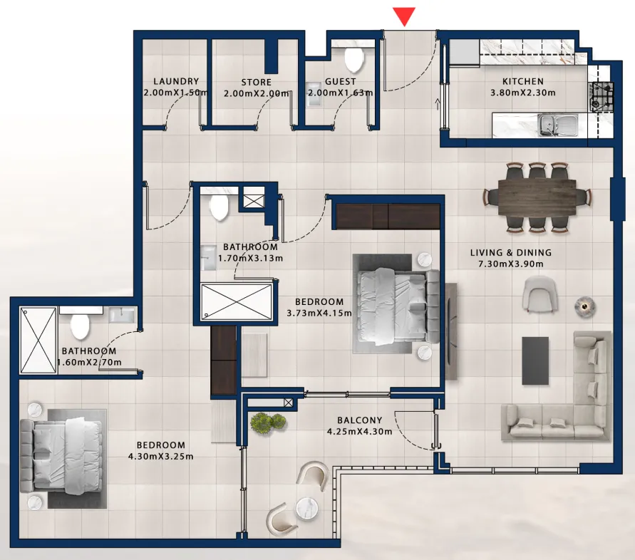 2 bedroom Apartments floor plan at Asayel Avenue