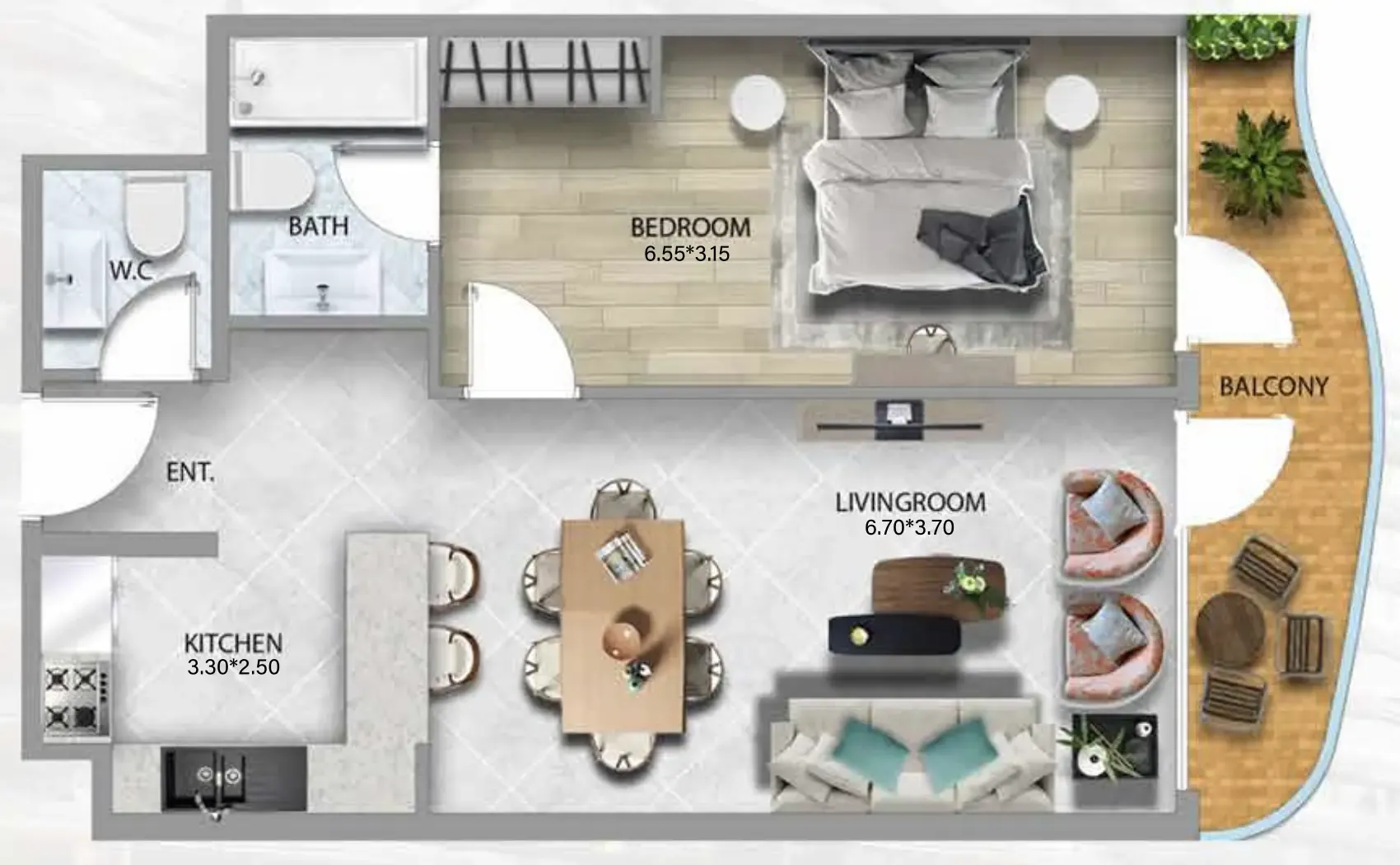 1 bedroom Apartments floor plan at 311 Boulevard