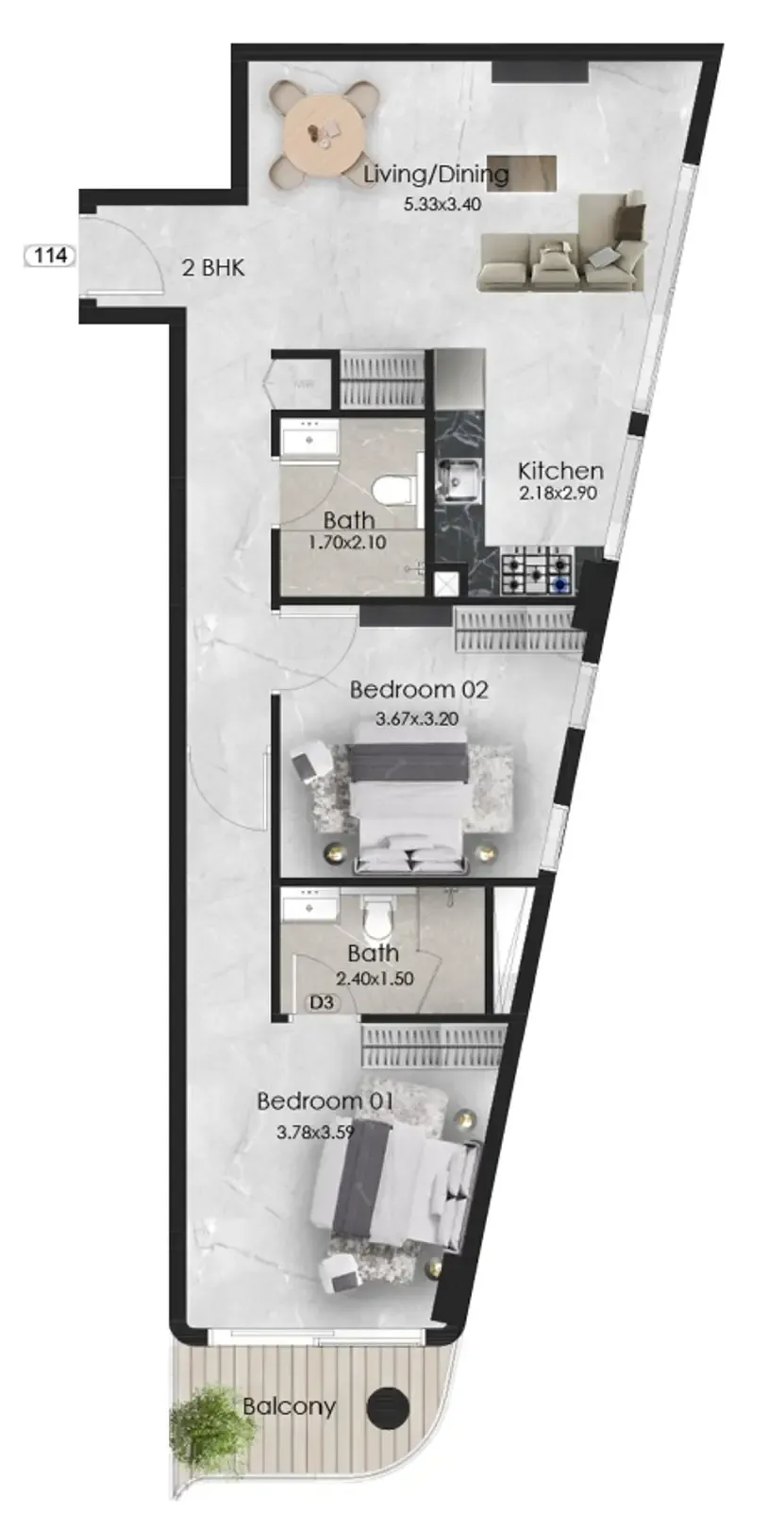 2 bedroom Apartments floor plan at Aristo