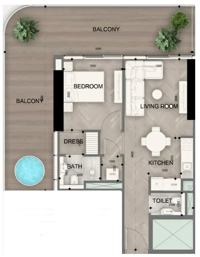 1 bedroom Apartments floor plan at Sky Line by Peace Homes