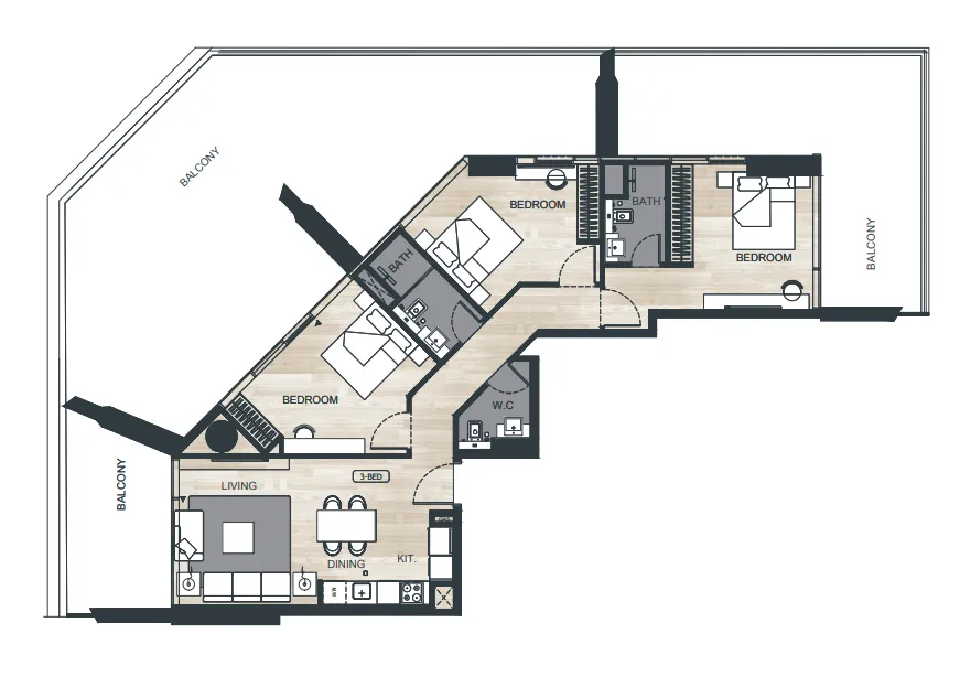 3 bedroom Apartments floor plan at Binghatti Ghost