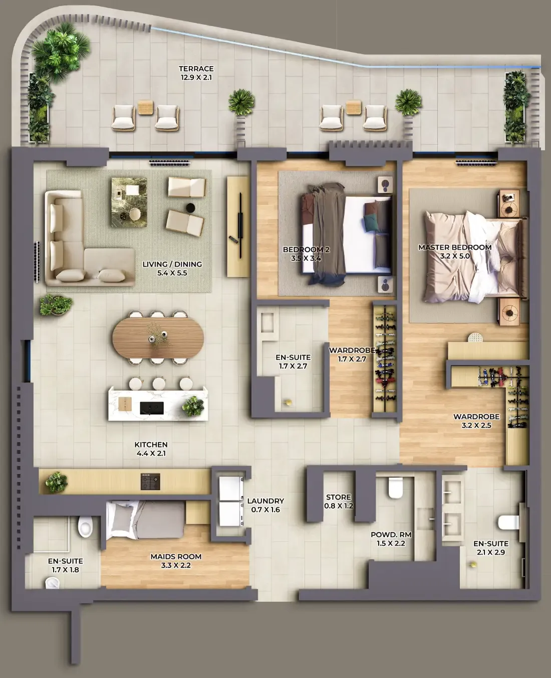 2 bedroom Apartments floor plan at The Cape