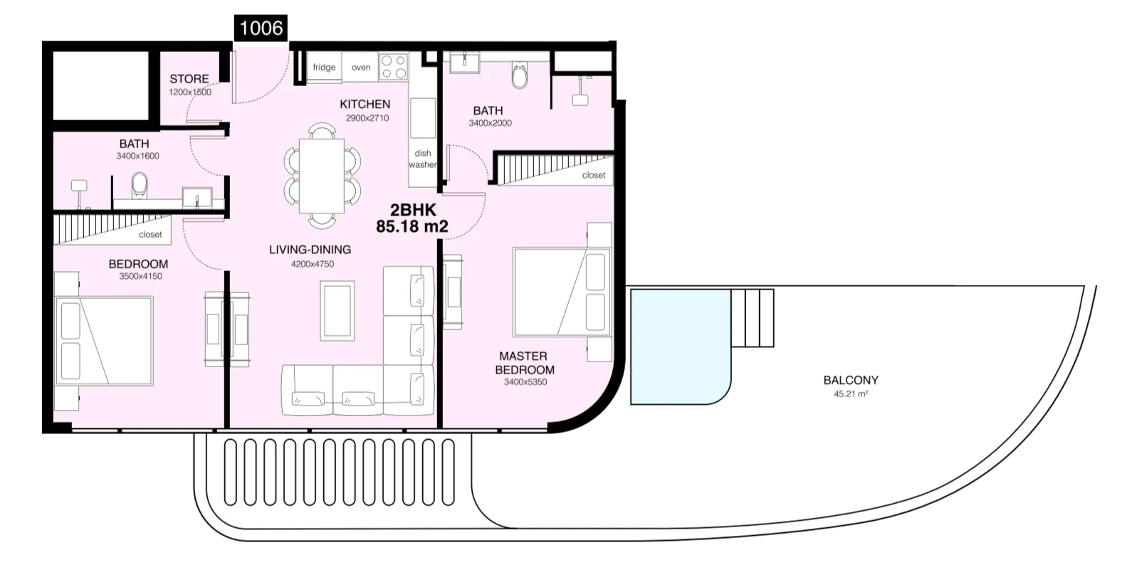 2 bedroom Apartments floor plan at Villa Del Gavi