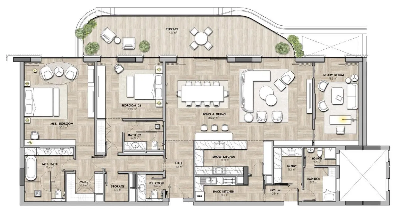 2.5 bedroom Apartments floor plan at Sha Residence Emirates