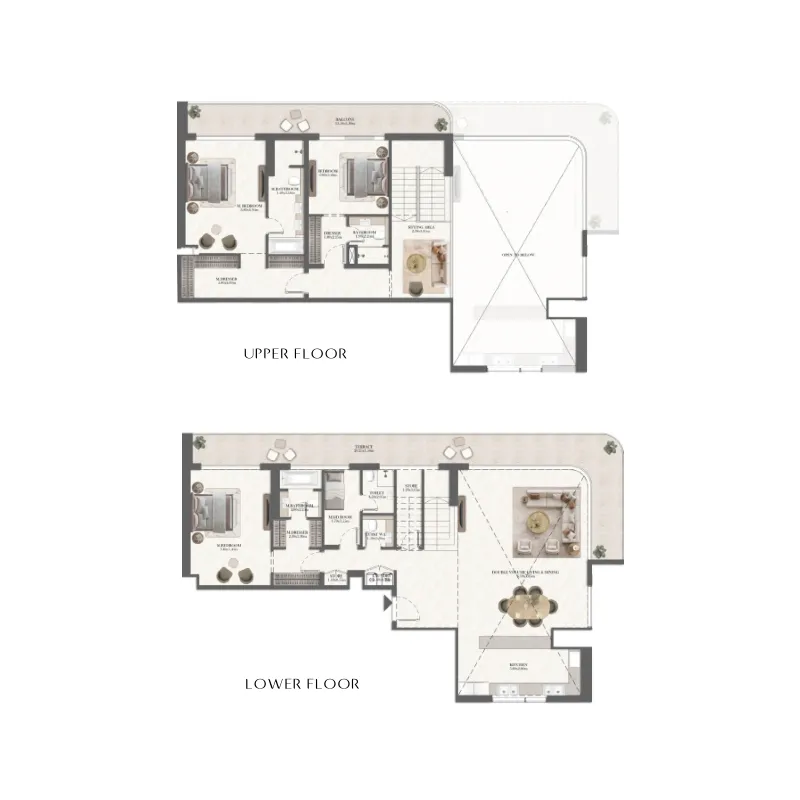 3 bedroom Penthouse floor plan at Rotana Residences South Tower