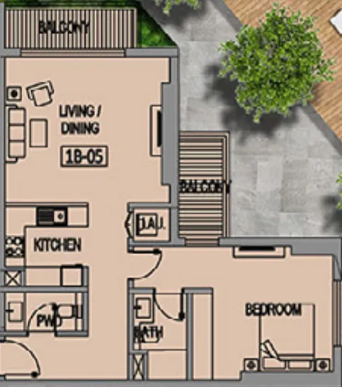 1 bedroom Apartments floor plan at Jade Tower