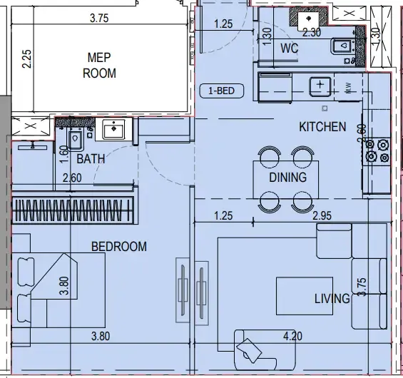 1 bedroom Apartments floor plan at Binghatti Sky Terraces