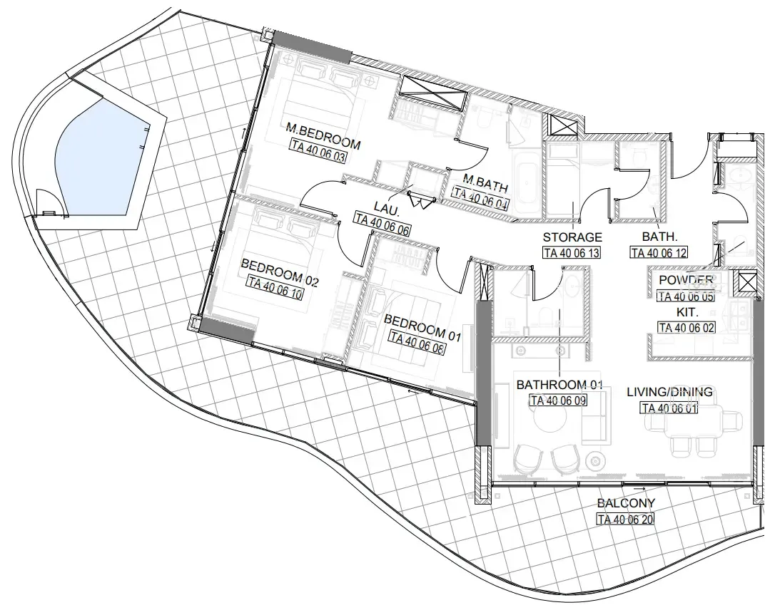 3 bedroom Apartments floor plan at Laguna Residence