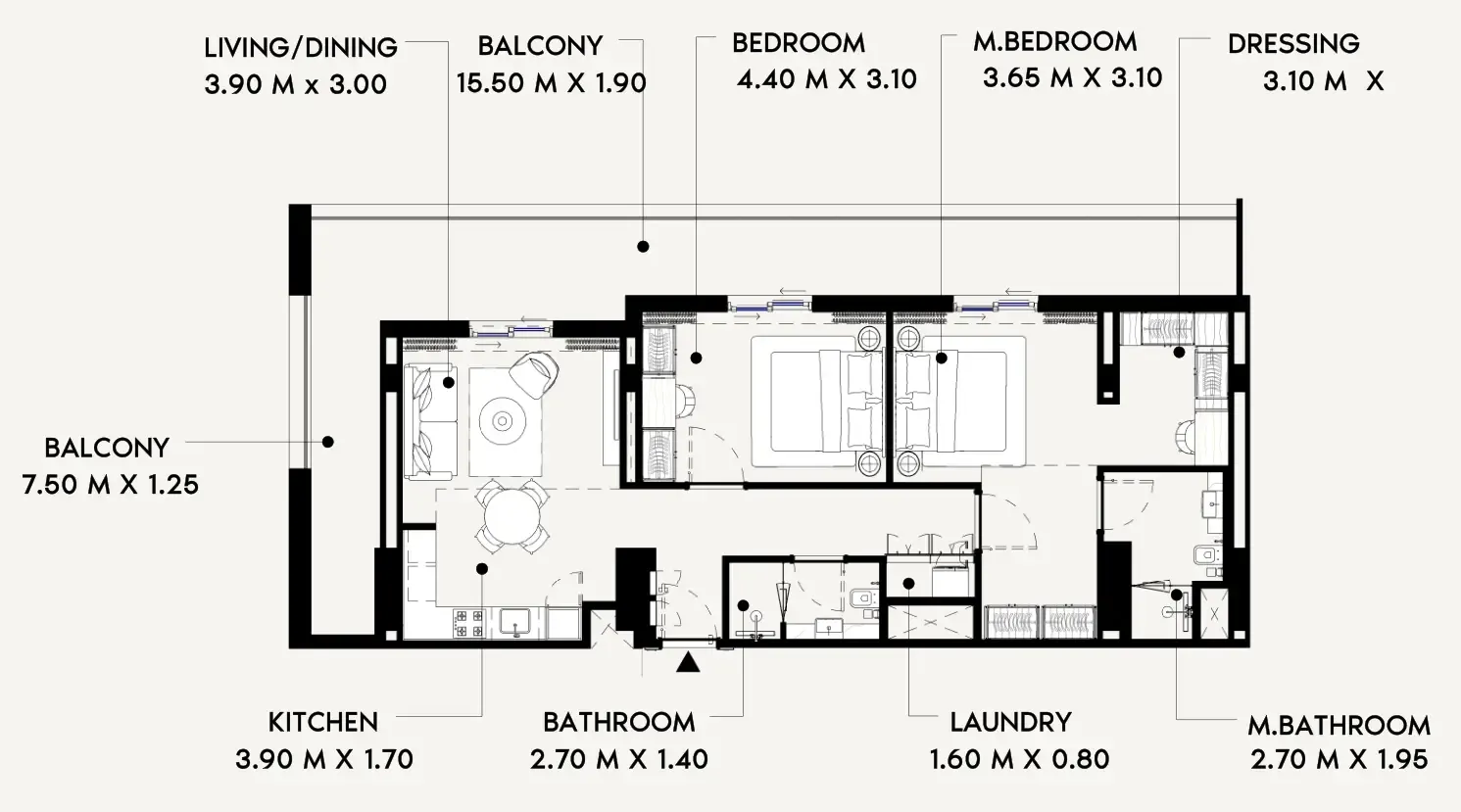 2 bedroom Apartments floor plan at Azizi Lina