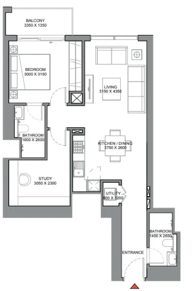 1.5 bedroom Apartments floor plan at 350 Riverside Crescent