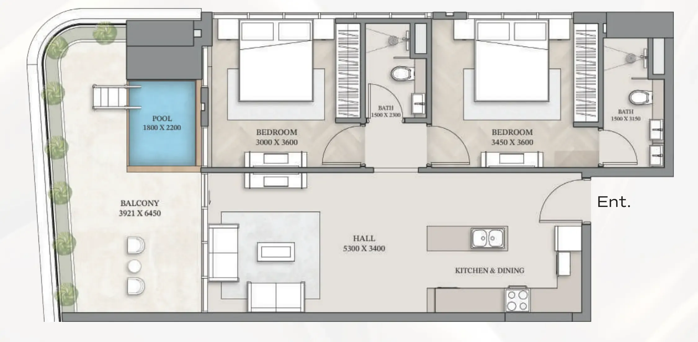 2 bedroom Apartments floor plan at Empire Gardens