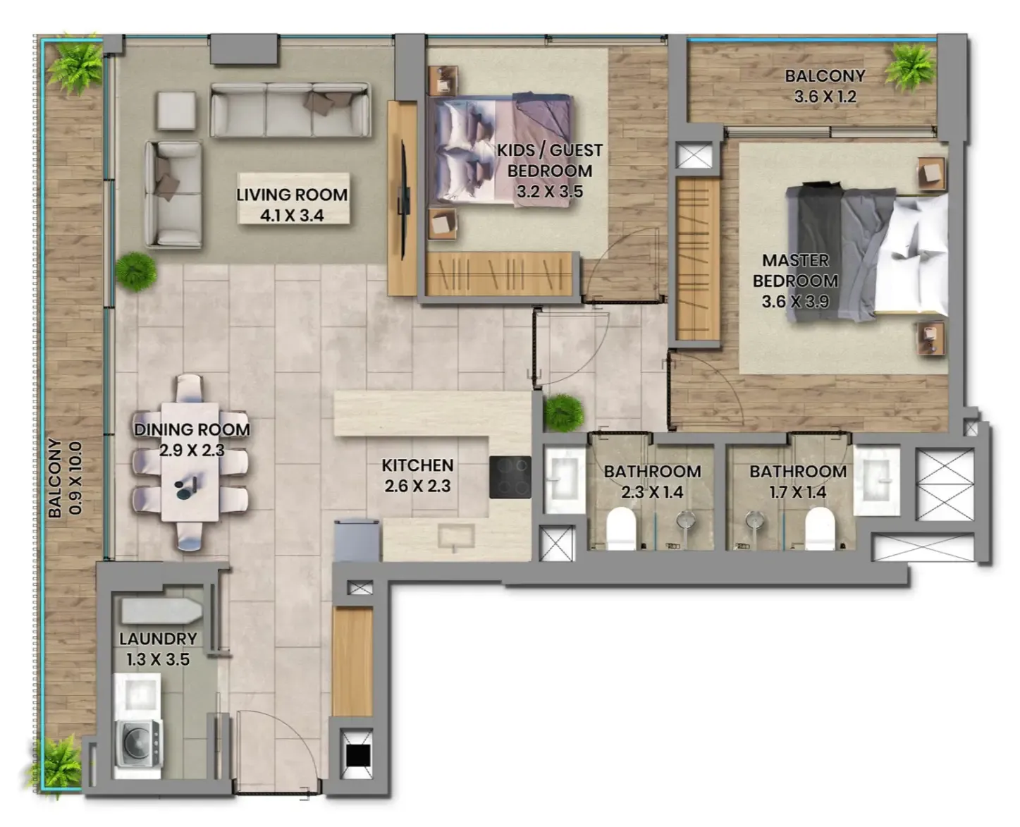 2 bedroom Apartments floor plan at Elemental 78