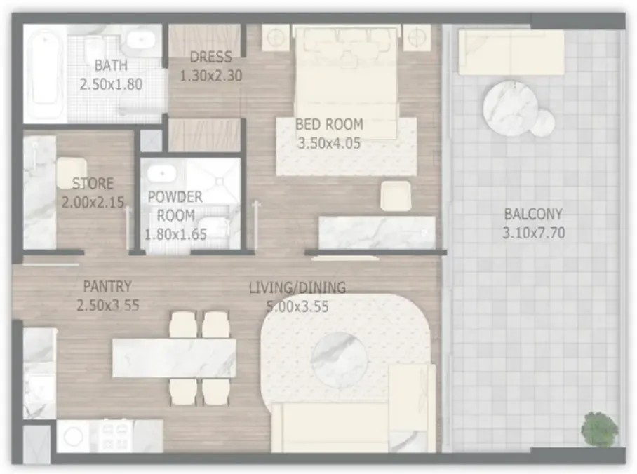 1 bedroom Apartments floor plan at Stamn One